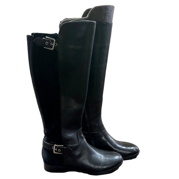 Marc Fisher Shoes - Marc Fisher Womens Damsel Riding Boots Black Leather Knee High Straps 9.5 New